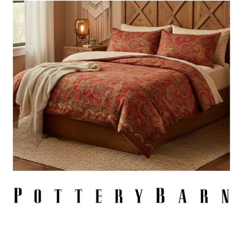 Pottery Barn Caesarea 79737 Paisley King Duvet Cover 2 Pillow Shams 100% Cotton